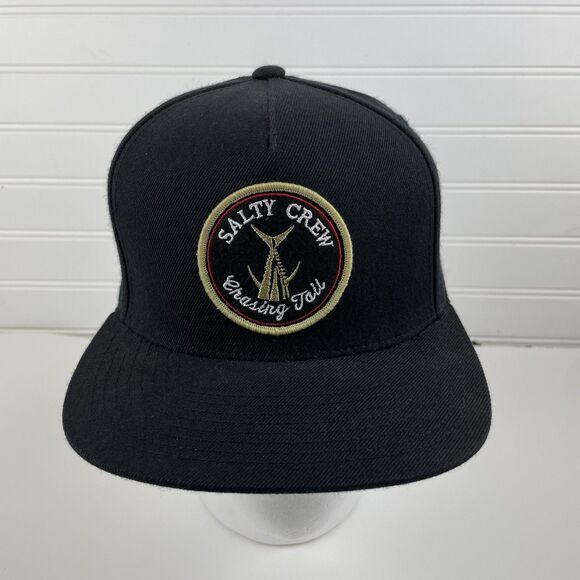 Salty Crew Chasing Tail Trucker Hat Black Flat Brim Logo Snapback Wool Blend Cap - Picture 1 of 10